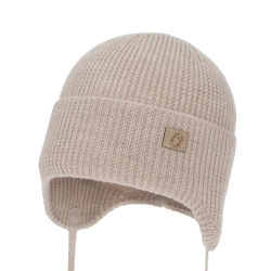 Czapka zimowa, jesienna, wiosenna dla chłopca, 100% wełniana merino, wiązana, jasnobeżowa Bakadi-1
