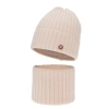 Czapka i komin dla dziewczynki zimowy komplet, jasnoróżowy, 100% wełniany merino, podszyty bawełną Vanira-2