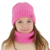 Czapka i komin dla dziewczynki zimowy komplet, jasnoróżowy, 100% wełniany merino, podszyty bawełną Vanira-5