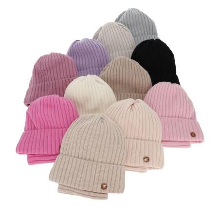 Czapka i komin dla dziewczynki zimowy komplet, jasnoróżowy, 100% wełniany merino, podszyty bawełną Vanira-4
