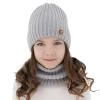 Czapka i komin dla dziewczynki zimowy komplet, szary, 100% wełniany merino, podszyty bawełną Vanira-1