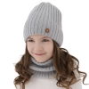 Czapka i komin dla dziewczynki zimowy komplet, szary, 100% wełniany merino, podszyty bawełną Vanira-6