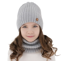 Czapka i komin dla dziewczynki zimowy komplet, szary, 100% wełniany merino, podszyty bawełną Vanira-1