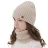 Czapka i komin dla dziewczynki zimowy komplet, beżowy, 100% wełniany merino, podszyty bawełną Vanira-1