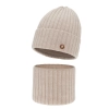 Czapka i komin dla dziewczynki zimowy komplet, beżowy, 100% wełniany merino, podszyty bawełną Vanira-2