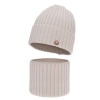 Czapka i komin dla dziewczynki zimowy komplet, jasnobeżowy, 100% wełniany merino, podszyty bawełną Vanira-2