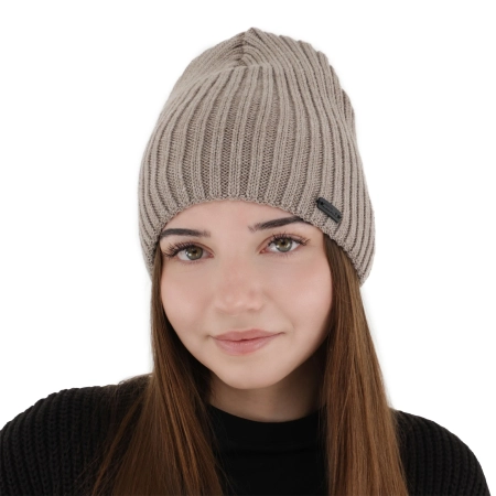 Czapka zimowa damska, ciemnobeżowa, z wełną merino Soletta-1