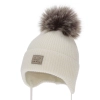 Czapka zimowa dla dziewczynki, kremowa, wiązana, 100% wełniana merino, Jena-1