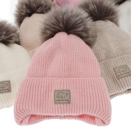 Czapka zimowa dla dziewczynki, kremowa, wiązana, 100% wełniana merino, Jena-2
