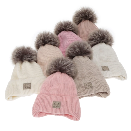 Czapka zimowa dla dziewczynki, kremowa, wiązana, 100% wełniana merino, Jena-3