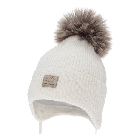 Czapka zimowa dla dziewczynki, biała, wiązana, 100% wełniana merino, Jena-1