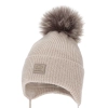 Czapka zimowa dla dziewczynki, beżowa, wiązana, 100% wełniana merino, Jena-1