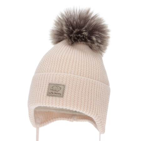 Czapka zimowa dla dziewczynki, morelowa, wiązana, 100% wełniana merino, Jena-2
