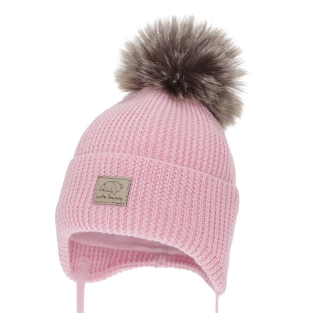 Czapka zimowa dla dziewczynki, różowa, wiązana, 100% wełniana merino, Jena-1