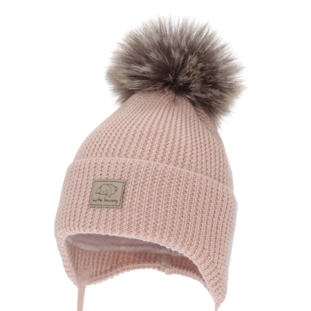 Czapka zimowa dla dziewczynki, różowa, wiązana, 100% wełniana merino, Jena-1