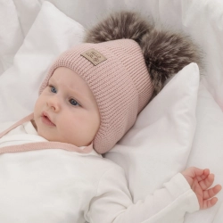 Czapka zimowa dla dziewczynki, różowa, 100% wełniana merino, podszyta wełnianym polarem, wiązana Trudina-1
