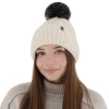 Czapka zimowa damska, jasnobeżowa, z pomponem, Calista-1