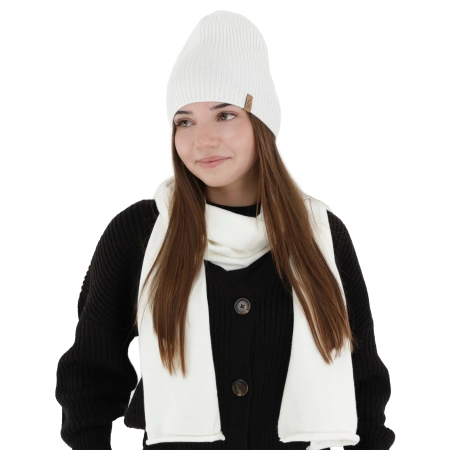 Czapka i szalik damski, zimowy komplet, kremowy, Fena-1