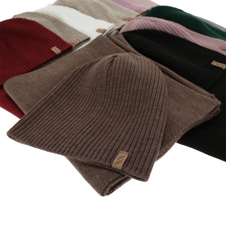Czapka i szalik damski, zimowy komplet, brązowy, Fena-2