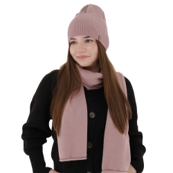 Czapka i szalik damski, zimowy komplet, różowy, Fena-1