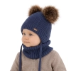 Czapka i komin dla chłopca, zimowy komplet, ciemnoniebieski, 100% wełniany merino, podszyty polarem wełnianym, Lumio-1