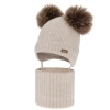 Czapka i komin dla chłopca, zimowy komplet, beżowy, 100% wełniany merino, podszyty polarem wełnianym, Lumio-1