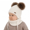 Czapka i komin dla chłopca, zimowy komplet, kremowy, 100% wełniany merino, podszyty polarem wełnianym, Lumio-1