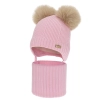 Czapka i komin dla dziewczynki, zimowy komplet, różowy, 100% wełniany merino, podszyty polarem wełnianym, Lumia-1