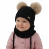 Czapka i komin dla dziewczynki, zimowy komplet, czarny, 100% wełniany merino, podszyty polarem wełnianym, Lumia-1