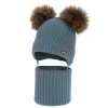 Czapka i komin dla chłopca, zimowy komplet, niebieski, 100% wełniany merino, podszyty polarem wełnianym, Lumio-1