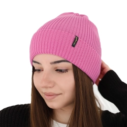 Czapka zimowa, jesienna, wiosenna damska, różowa, 100% wełniana merino, Megan-1