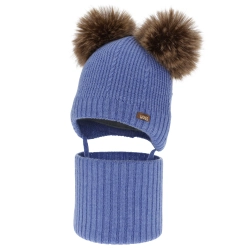 Czapka i komin dla chłopca, zimowy komplet, niebieski, 100% wełniany merino, podszyty polarem wełnianym, Lumio-1