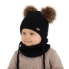 Czapka i komin dla chłopca, zimowy komplet, czarny, 100% wełniany merino, podszyty polarem wełnianym, Lumio-1