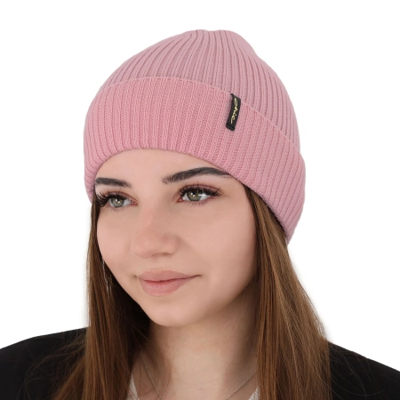Czapka zimowa, jesienna, wiosenna damska, różowa, 100% wełniana merino, Megan-1