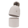 Czapka i komin dla dziewczynki zimowy komplet, 100% wełniany merino, podszyty bawełną, z pomponem, beżowy,  Terida-2