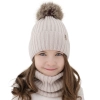 Czapka i komin dla dziewczynki zimowy komplet, 100% wełniany merino, podszyty bawełną, z pomponem, beżowy,  Terida-5