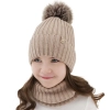 Czapka i komin dla dziewczynki zimowy komplet, 100% wełniany merino, podszyty bawełną, z pomponem, beżowy, Terida-1