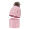Czapka i komin dla dziewczynki zimowy komplet, 100% wełniany merino, podszyty bawełną, z pomponem, różowy, Terida-2