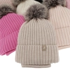 Czapka i komin dla dziewczynki zimowy komplet, 100% wełniany merino, podszyty bawełną, z pomponem, różowy, Terida-3