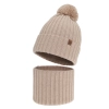 Czapka i komin dla chłopca, zimowy komplet, 100% wełniany merino, z podszyciem bawełnianym, beżowy Tolmar-1