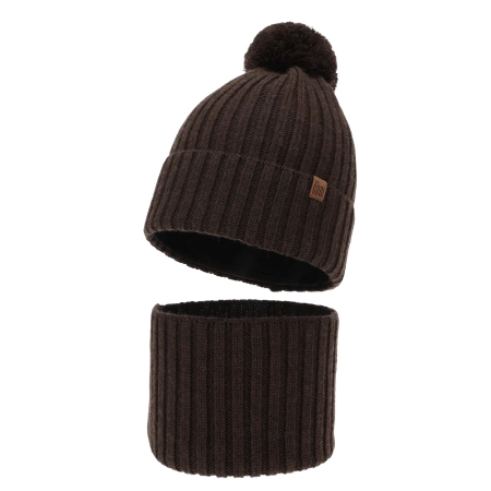 Czapka i komin dla chłopca, zimowy komplet, 100% wełniany merino, z podszyciem bawełnianym, brązowy Tolmar-2