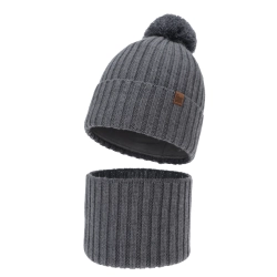 Czapka i komin dla chłopca, zimowy komplet, 100% wełniany merino, z podszyciem bawełnianym, szary Tolmar-1