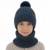 Czapka i komin dla chłopca, zimowy komplet, 100% wełniany merino, z podszyciem bawełnianym, ciemnoniebieski Tolmar-1