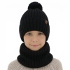 Czapka i komin dla chłopca, zimowy komplet, 100% wełniany merino, z podszyciem bawełnianym, czarny Tolmar-1