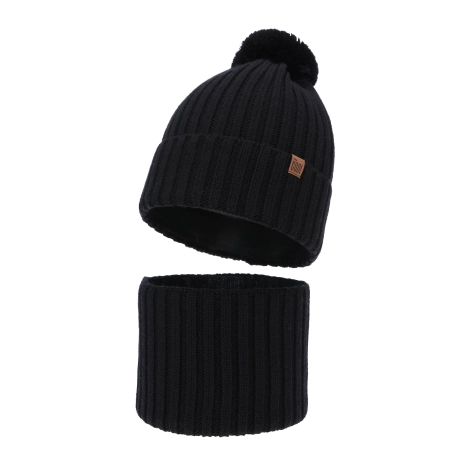 Czapka i komin dla chłopca, zimowy komplet, 100% wełniany merino, z podszyciem bawełnianym, czarny Tolmar-2
