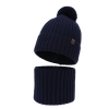 Czapka i komin dla chłopca, zimowy komplet, 100% wełniany merino, z podszyciem bawełnianym, granatowy Tolmar-2