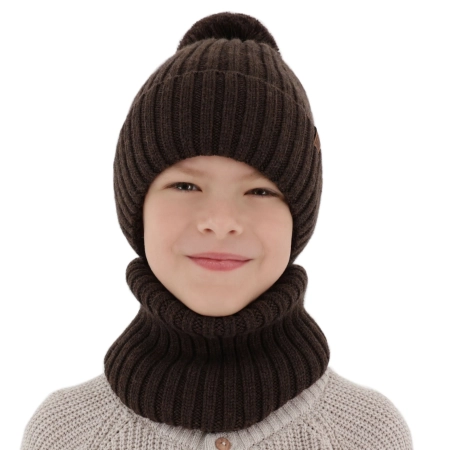 Czapka i komin dla chłopca, zimowy komplet, 100% wełniany merino, z podszyciem bawełnianym, granatowy Tolmar-5