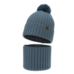 Czapka i komin dla chłopca, zimowy komplet, 100% wełniany merino, z podszyciem bawełnianym, niebieski Tolmar-1