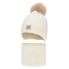 Czapka i komin dla dziewczynki, zimowy komplet, kremowy, 100% wełniany merino, wiązany, podszyty bawełną, Malesia-2