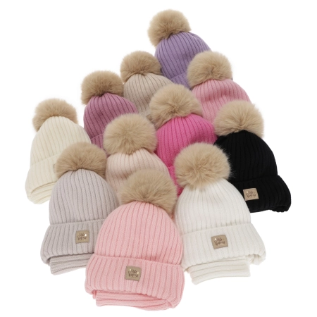 Czapka i komin dla dziewczynki, zimowy komplet, kremowy, 100% wełniany merino, wiązany, podszyty bawełną, Malesia-4